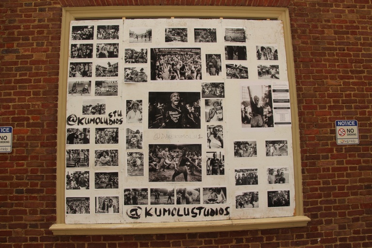A collage of photographs of black men and women, some shown protesting, some shown in portraits with family and friends.
